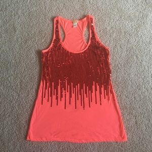 Coral Tank Top with Sequins