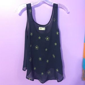 Hollister floral beaded flare tank top