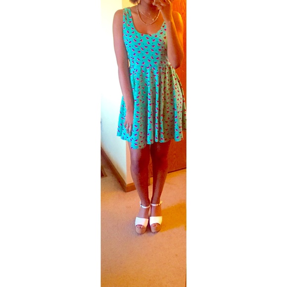 Turquoise Dress with pink and purple print