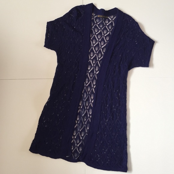 Royal Blue Open Knit Cardigan - Picture 2 of 3