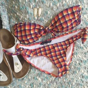 French Connection Checked Bandeau Bikini Set