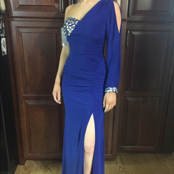 One shoulder rhinestone prom dress