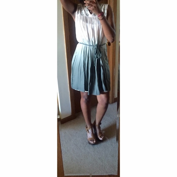 Cream and Green Peasant Dress with Tribal Prints