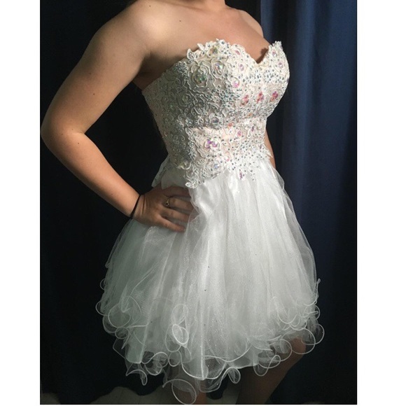 *PROM* White Princess Jeweled Poofy dress