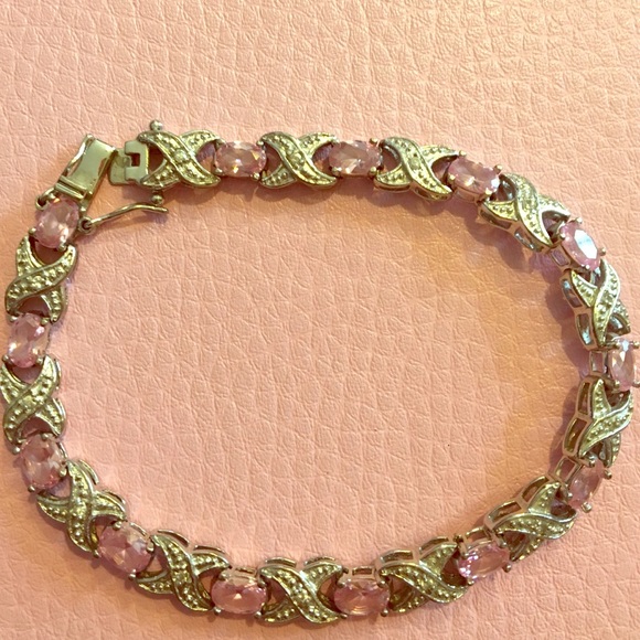 Silver bracelet with pink stones stamped 925