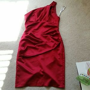 David's bridal apple red one shoulder dress