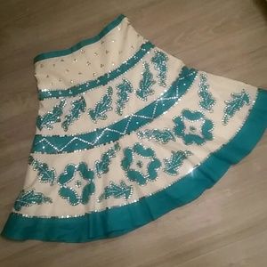 White and Turquoise Sequins Skirt