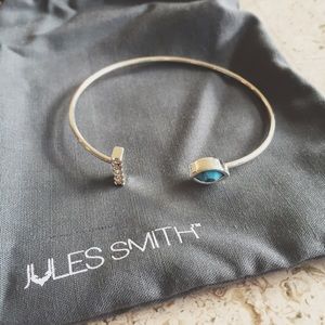 Silver pavé bar & turquoise stone cuff