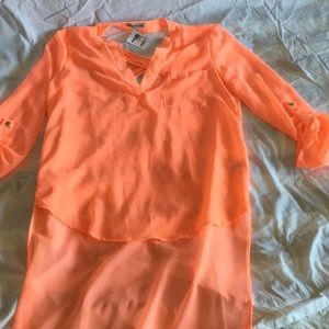 Neon Peach Mesh Blouse