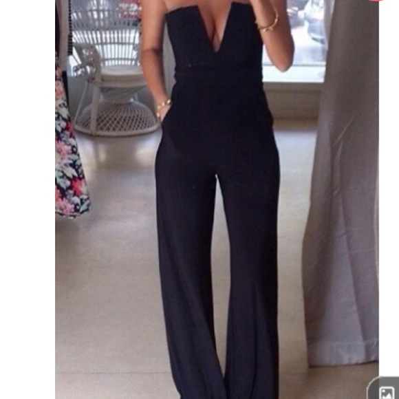 Solid Black V-neck jumpsuit boot cut