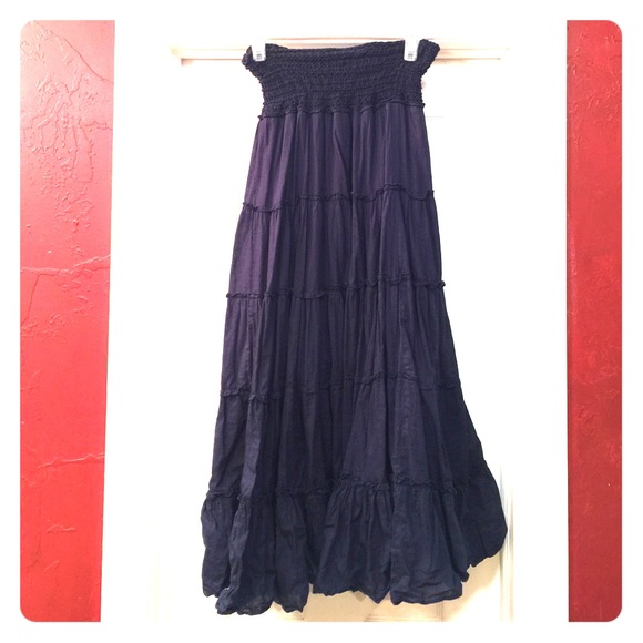 Navy Blue Tiered Boho Gypsy Skirt
