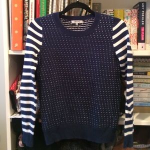 Madewell Striped Sleeve Dot Sweater