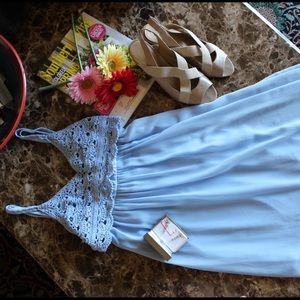 Baby blue crochet prom dress