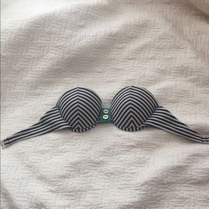 Blue and white striped bikini top