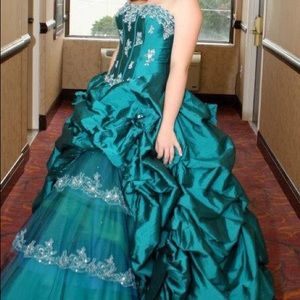 Turquoise Ballgown with corset embellished top