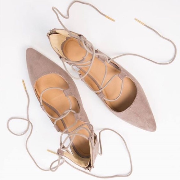 Taupe Lace Up Flats