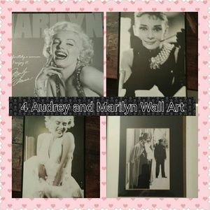 4 Pieces of Wall Art Marilyn Monroe Audrey Hepburn