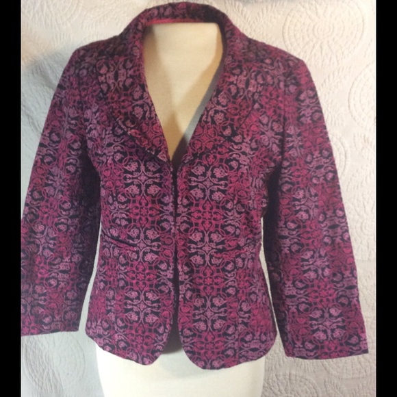 Pink black embroidered blazer suit jacket Talbots