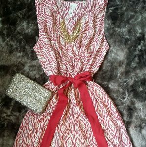 Size L red & cream dress with bow