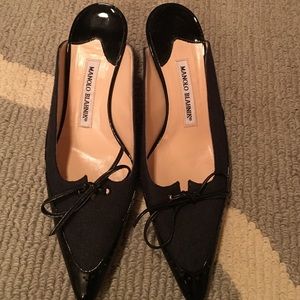 Manolo Blahnik Black Tie Slip Ons