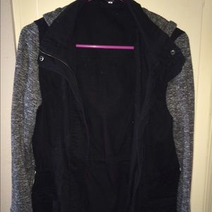 Black cargo jacket with sweater sleeves