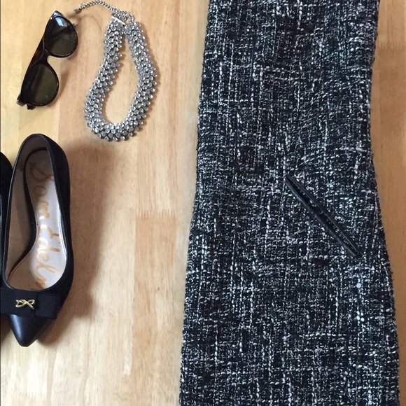 SOLD! Black Tweed Dress with Leather Details - Picture 3 of 4