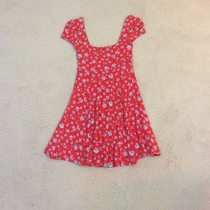 red and blue floral skater dress