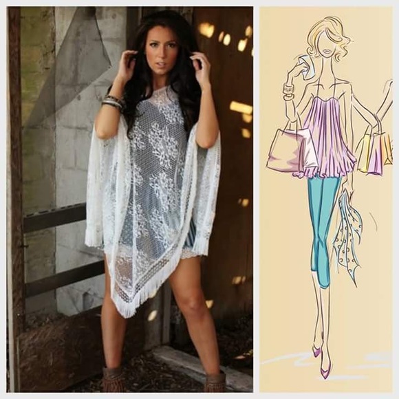 Beauty & Bliss Fringe Lace Poncho - Picture 2 of 3