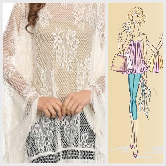 Beauty & Bliss Fringe Lace Poncho - Picture 3 of 3