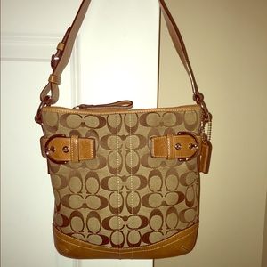 Authentic Coach Tan signature shoulder bag