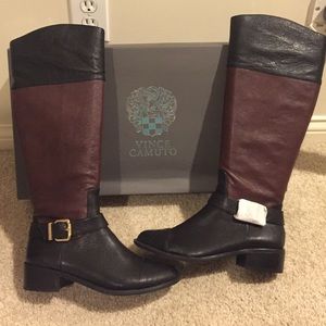 Vince Camuto black/chestnut riding boots size 8.5.