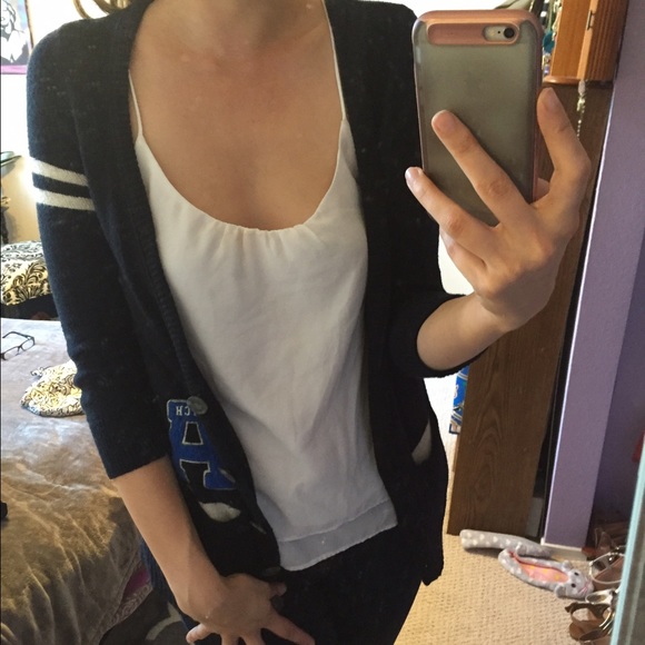 Navy Abercrombie and Fitch letterman cardigan