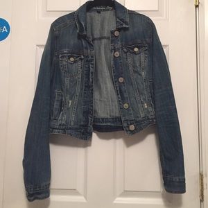 medium wash denim jacket.
