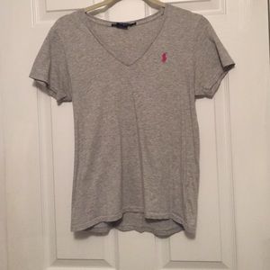 grey vneck polo.