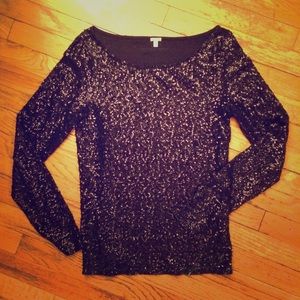 J. Crew Sequin Black Top