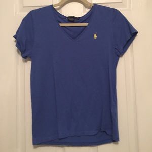 blue vneck polo.