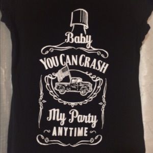 Black t shirt with whiskey bottle and lyrics