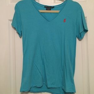 teal vneck polo.