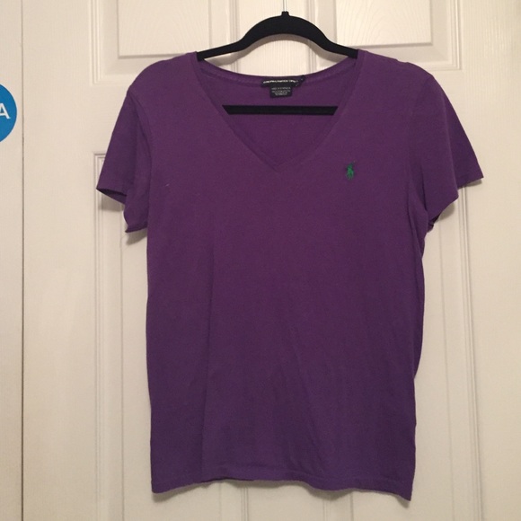 purple vneck polo.