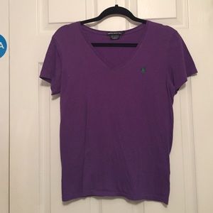 purple vneck polo.