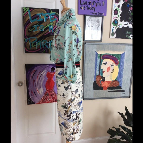 Print Collar Shirt With Tiger Print Pencil Skirt. - Picture 3 of 4