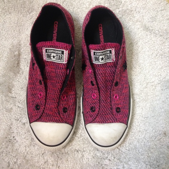 Pink and black slip on converse