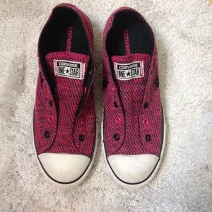 Pink and black slip on converse