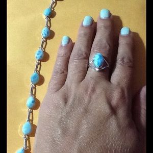 Larimar bracelet and ring set