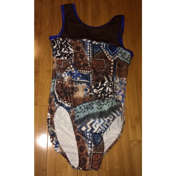 Brown and Blue Patterned Gymnastics Leotard