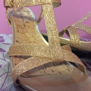 Beautiful golden glitter wedge heels