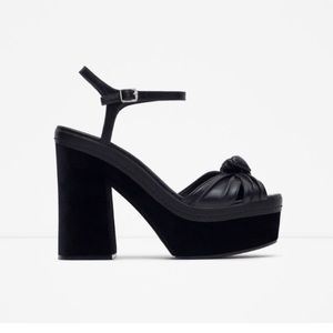 Zara Leather and Velvet Platform Sandals
