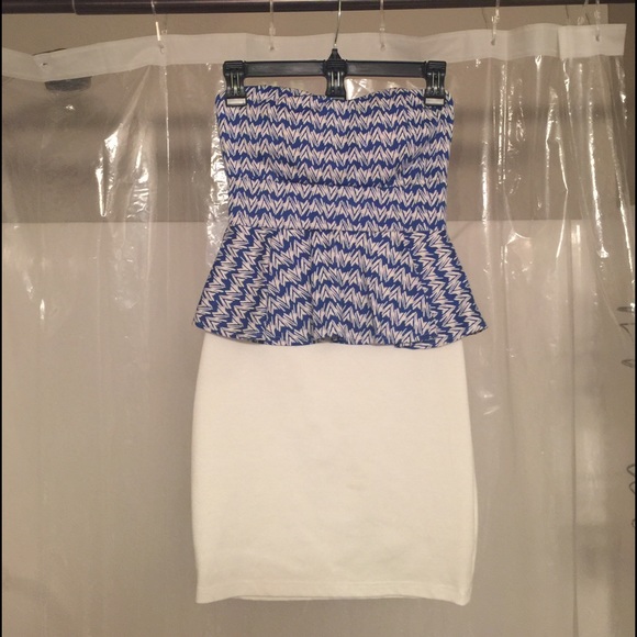 Strapless peplum body con mini dress