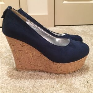 Navy suede wedges