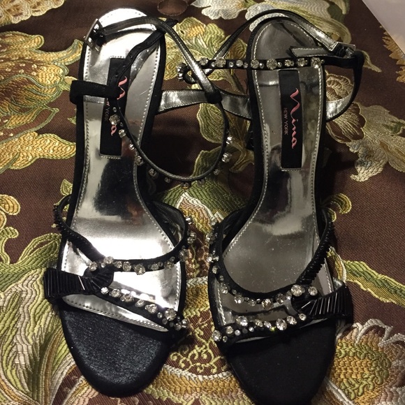 Nina black beaded rhinestones heels size 6.5 new